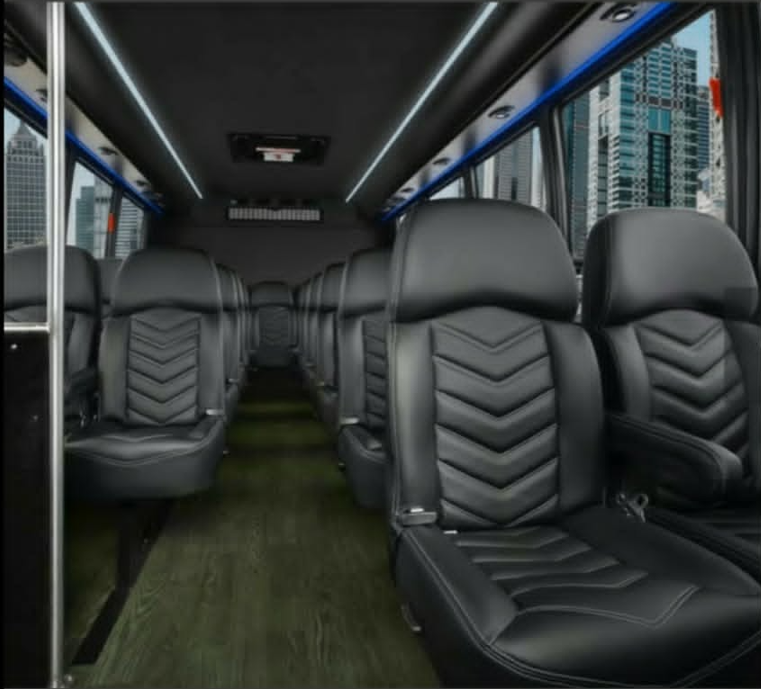Executive shuttle interior with premium leather seating