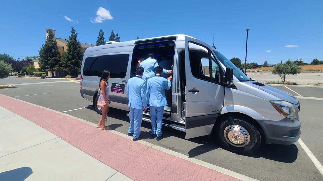 Your Limo Bus Mercedes Sprinter — a quinceañera party boarding in the Bay Area
